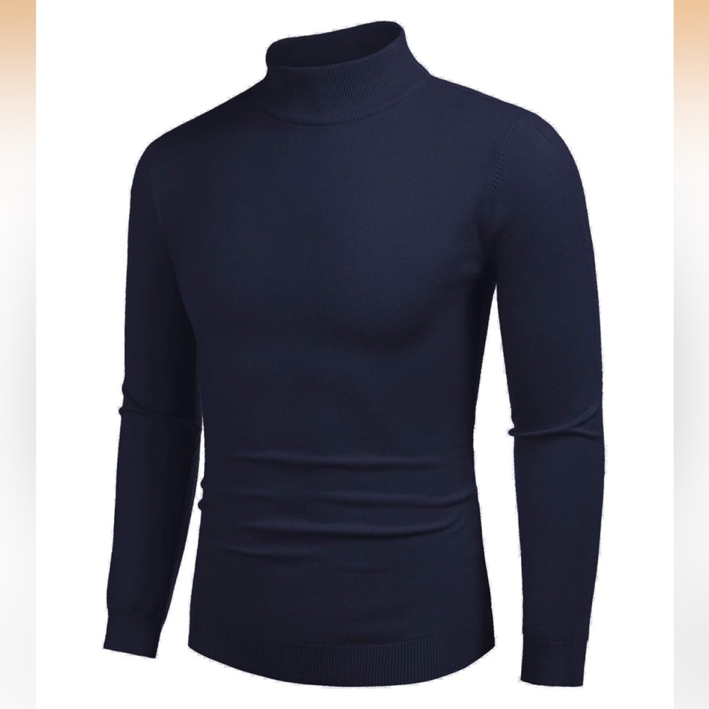 Mens Mock Turtleneck Slim Fit Pullover Knit Sweater Navy Small